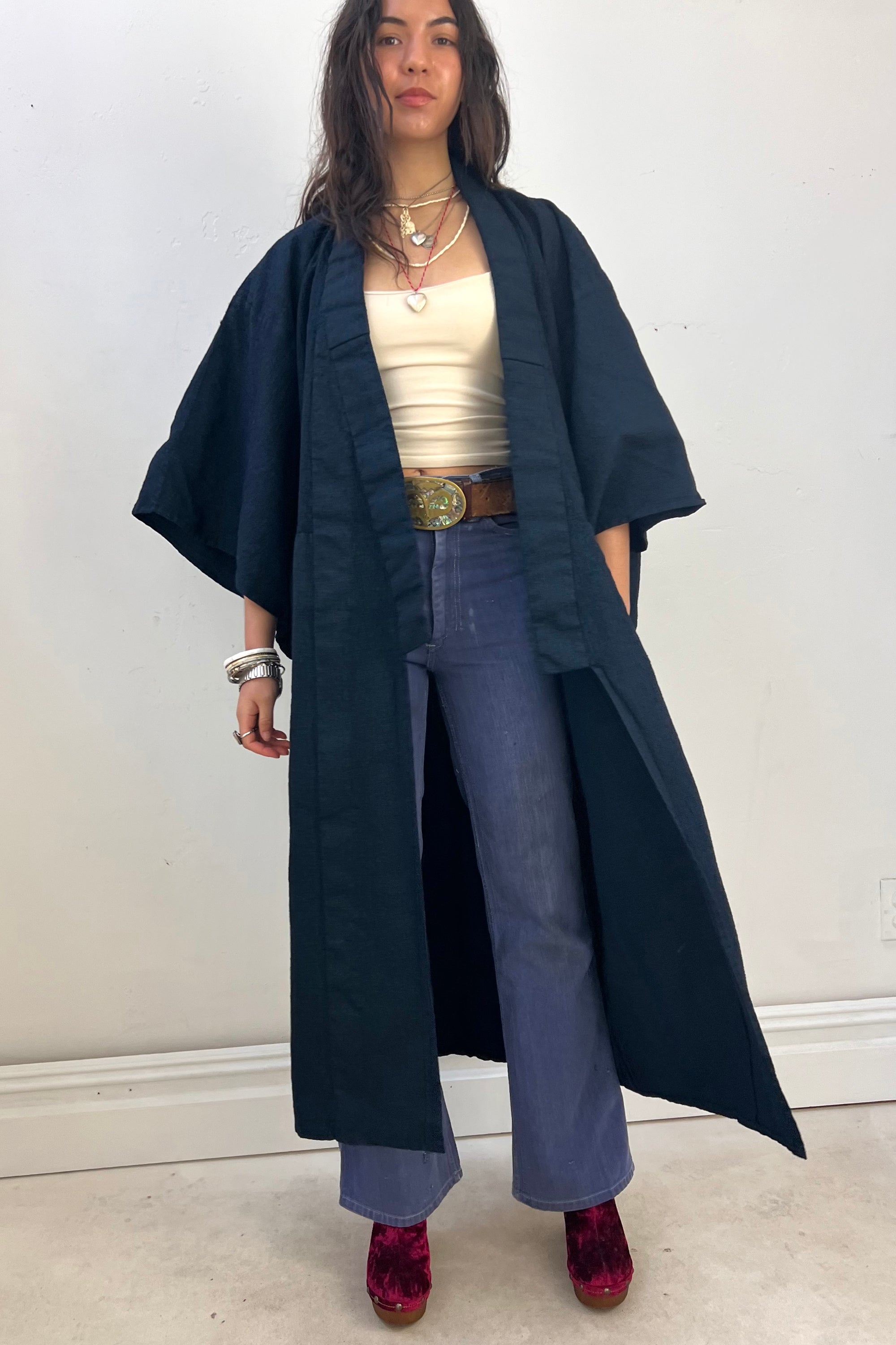 Vintage Heavy Indigo Silk Coat Kimono Selected by Anna Corinna