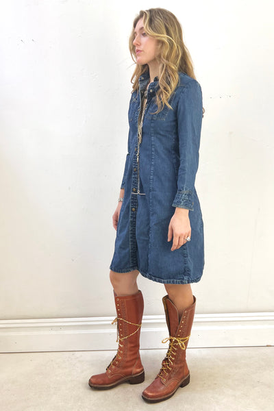 Boots Leather 1970s Gum Soled Knee High Lace Up Vintage