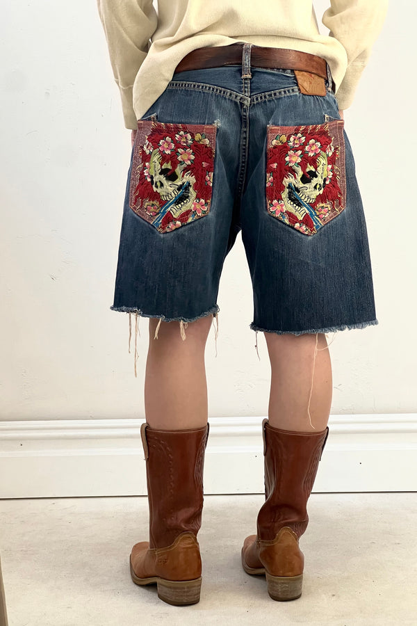 Ed Hardy Denim 2002s Embroidered Jean Shorts Vintage