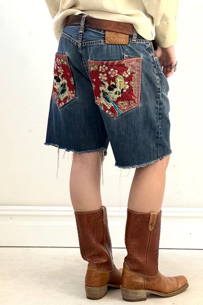 Ed Hardy Denim 2002s Embroidered Jean Shorts Vintage