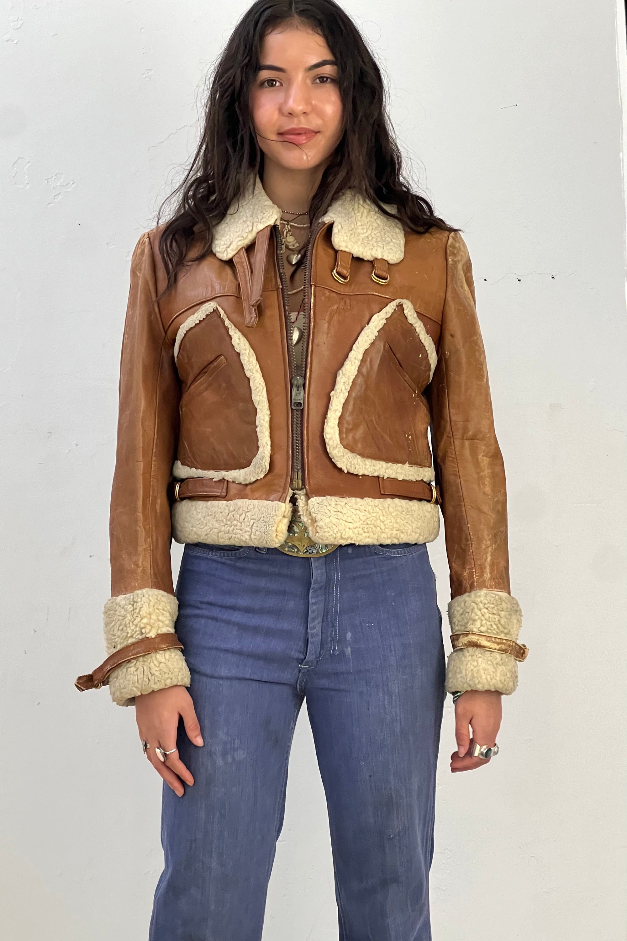 Vintage Leather and Faux Fur Jacket Selected by Anna Corinna