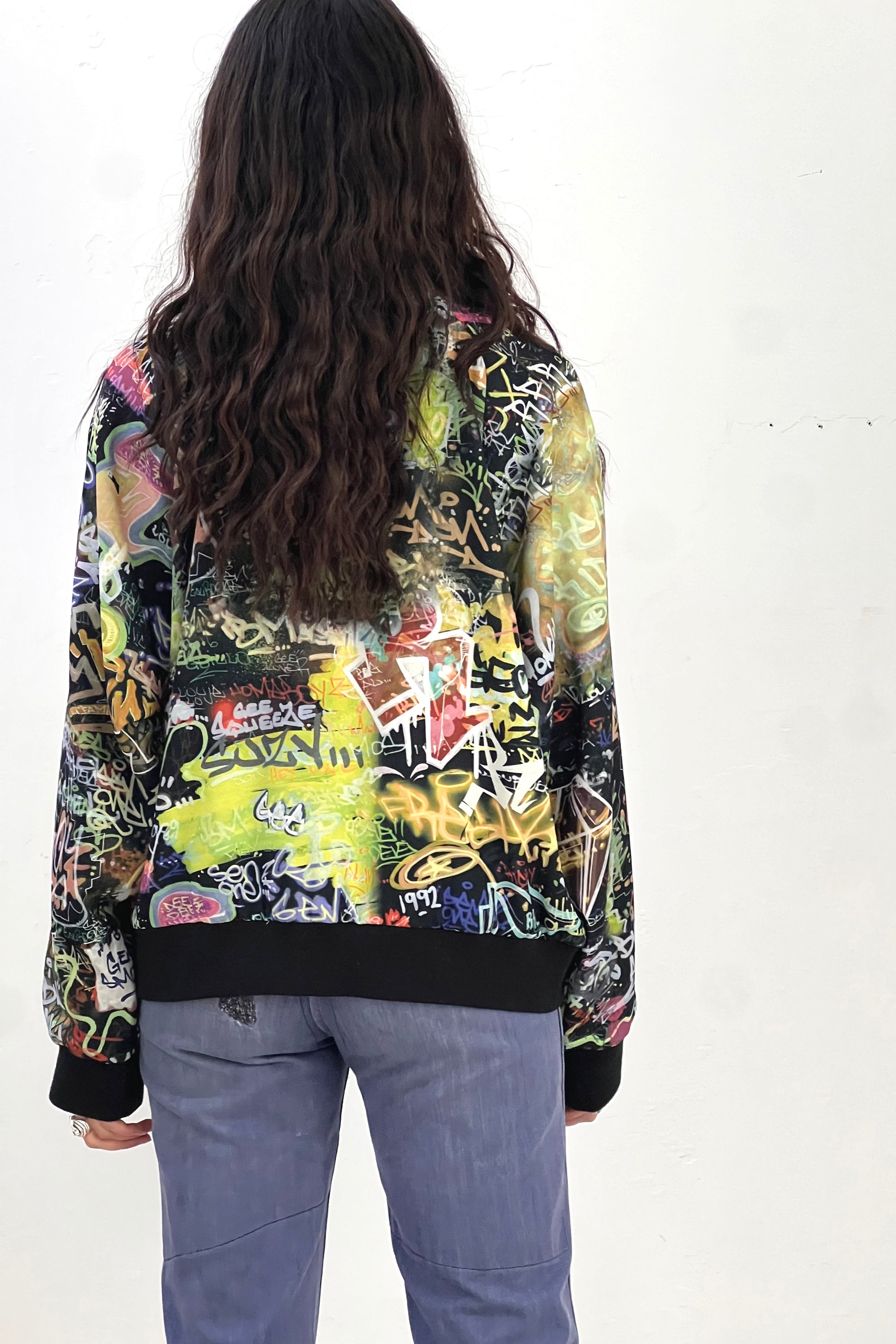 Vintage Silky Graphitti Bomber Jacket  Selected by Anna Corinna