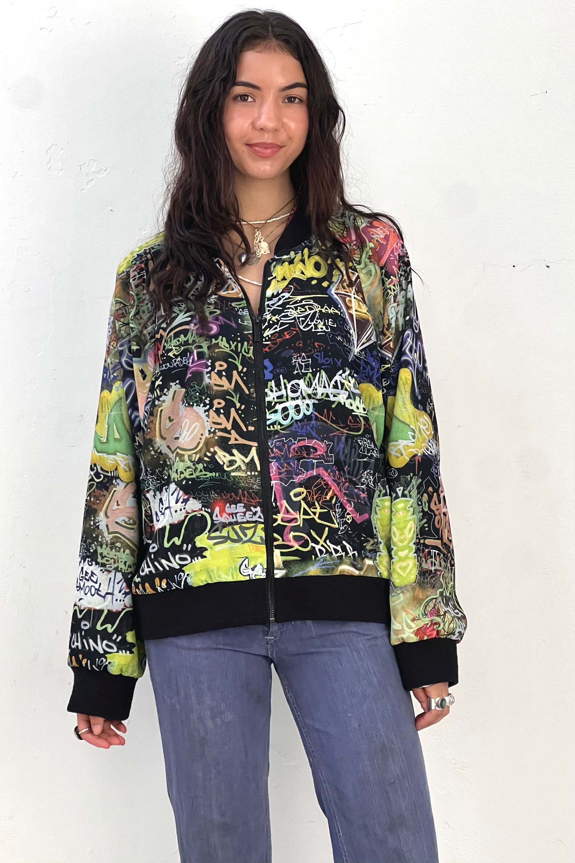 Vintage Silky Graphitti Bomber Jacket  Selected by Anna Corinna