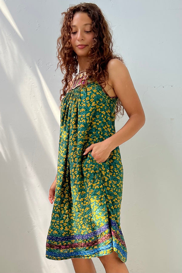 Vintage Printed Green Tank Dress