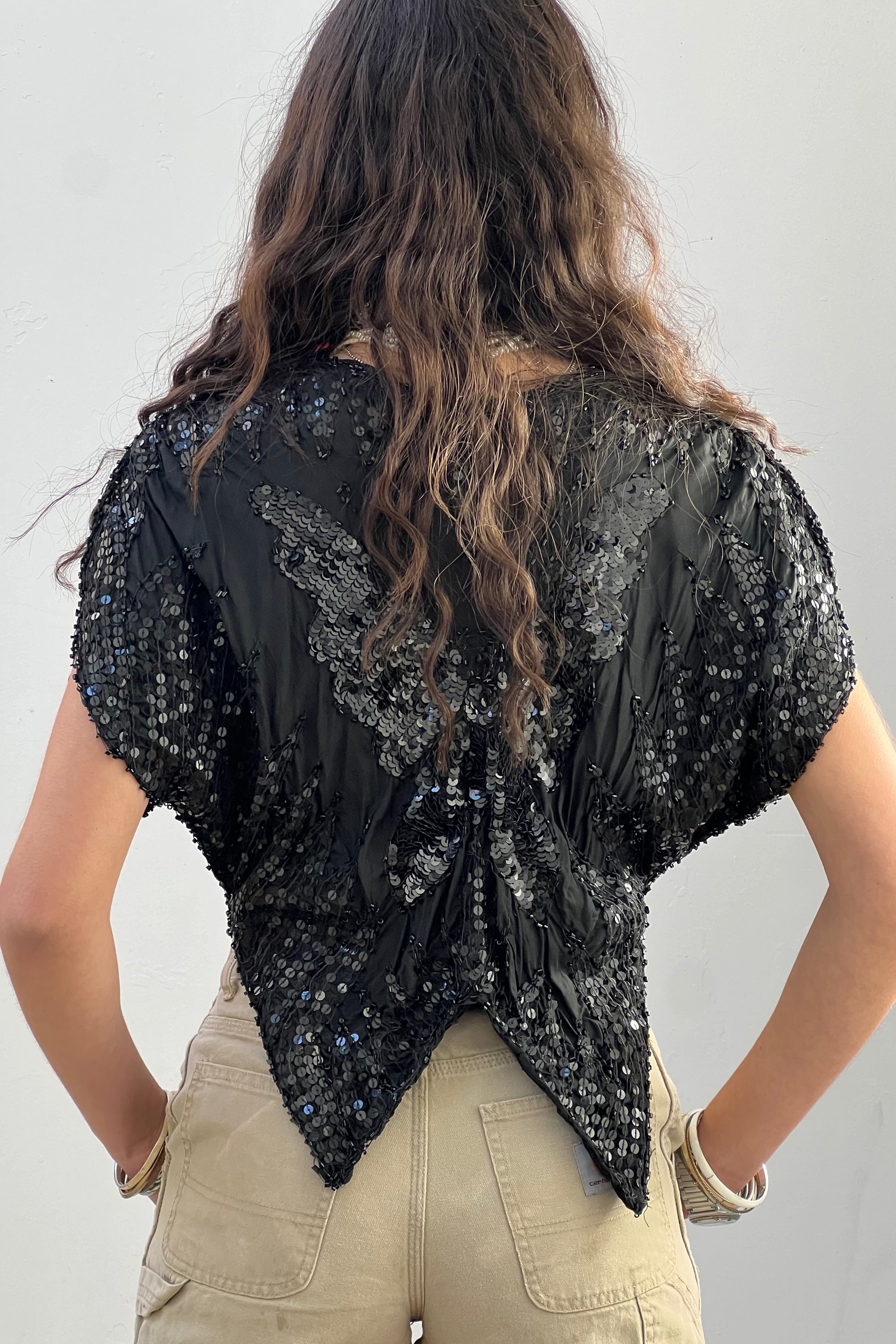 Vintage Silk Chiffon Midnight Butterfly Sequin Top Selected by Anna Corinna