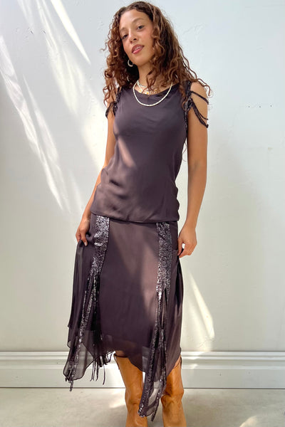 Two Piece Chiffon and Sequin 90s Set Vintage