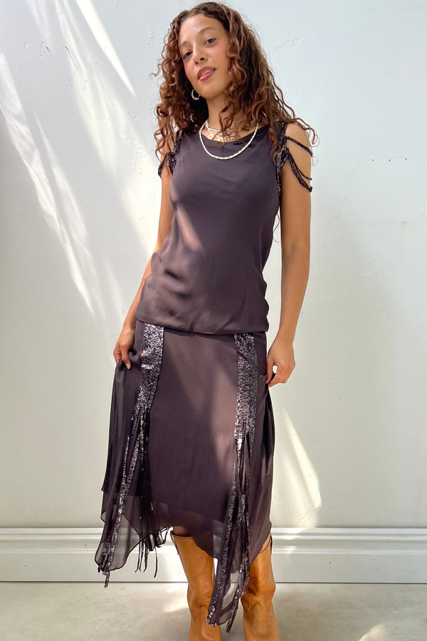 Two Piece Chiffon and Sequin 90s Set Vintage