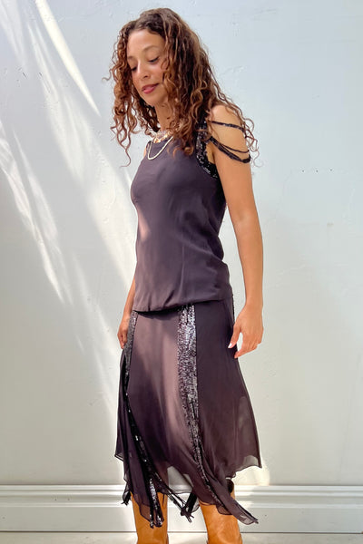 Two Piece Chiffon and Sequin 90s Set Vintage