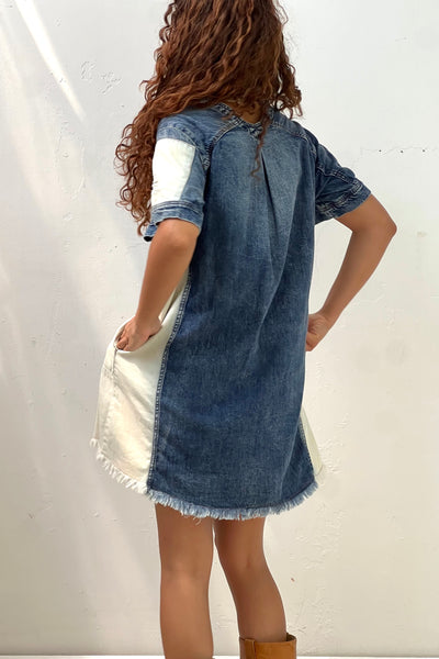 Vintage Patchwork Denim Mini Dress, view 3