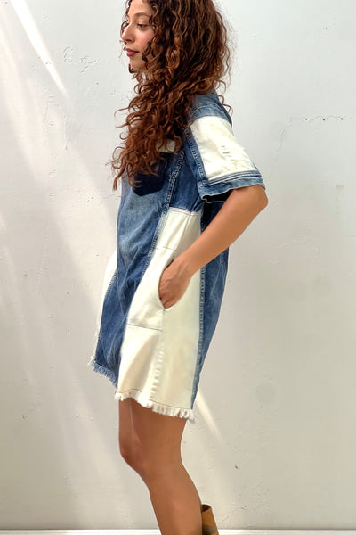 Vintage Patchwork Denim Mini Dress, view 2
