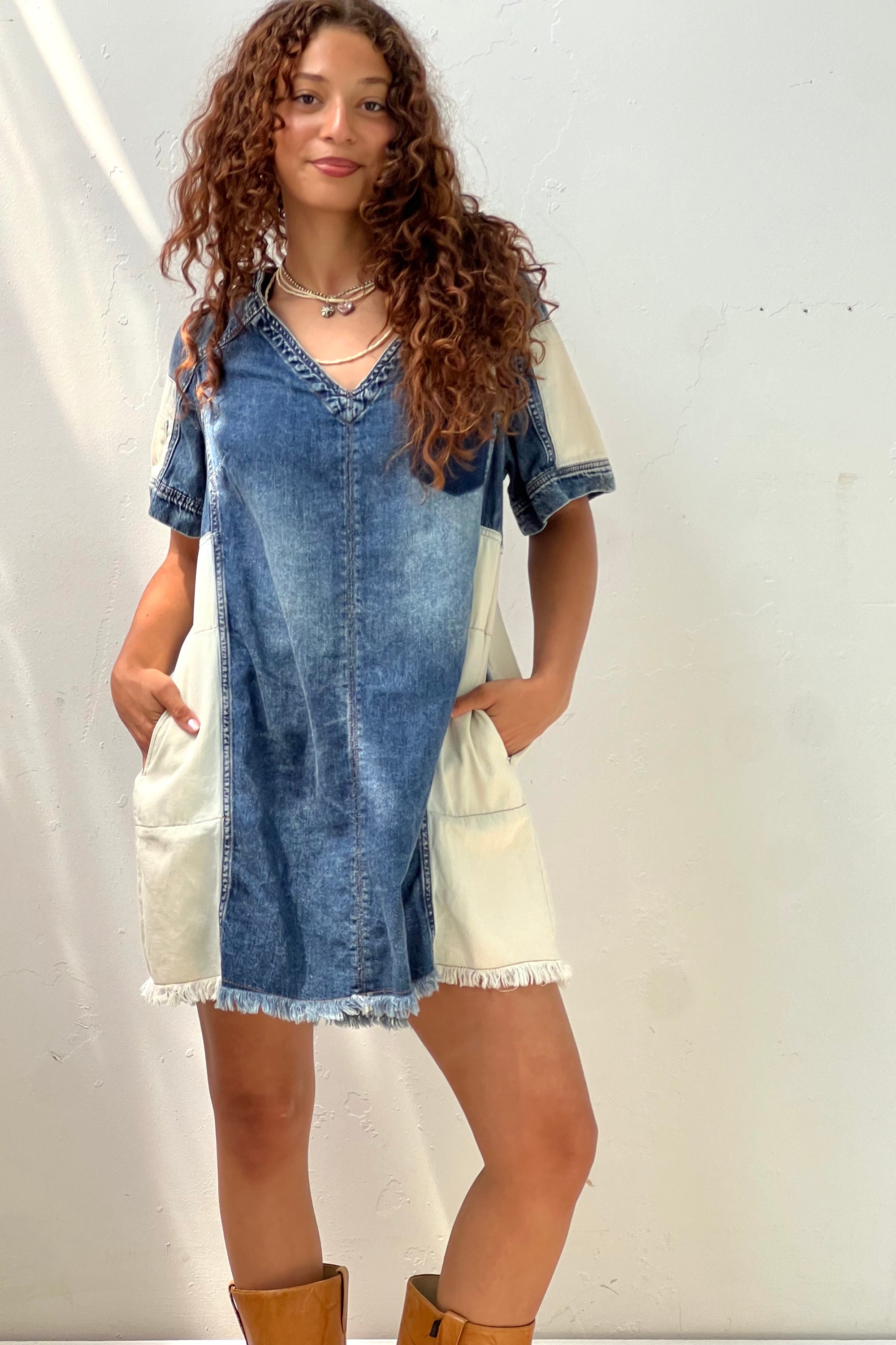 Vintage Patchwork Denim Mini Dress