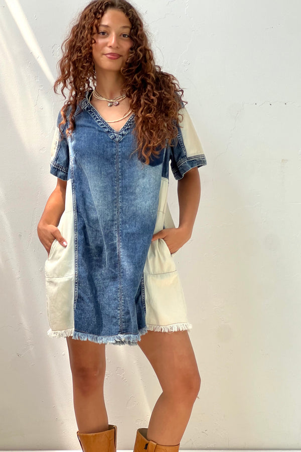 Vintage Patchwork Denim Mini Dress