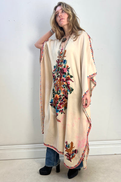 Poncho Wool 1970s Maxi Hand Embroidered Vintage