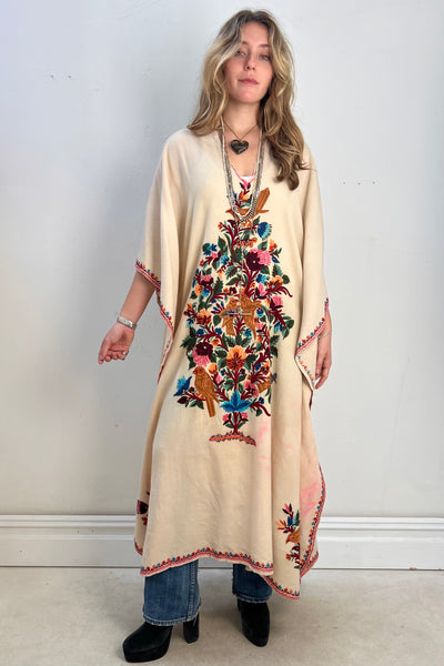 Poncho Wool 1970s Maxi Hand Embroidered Vintage