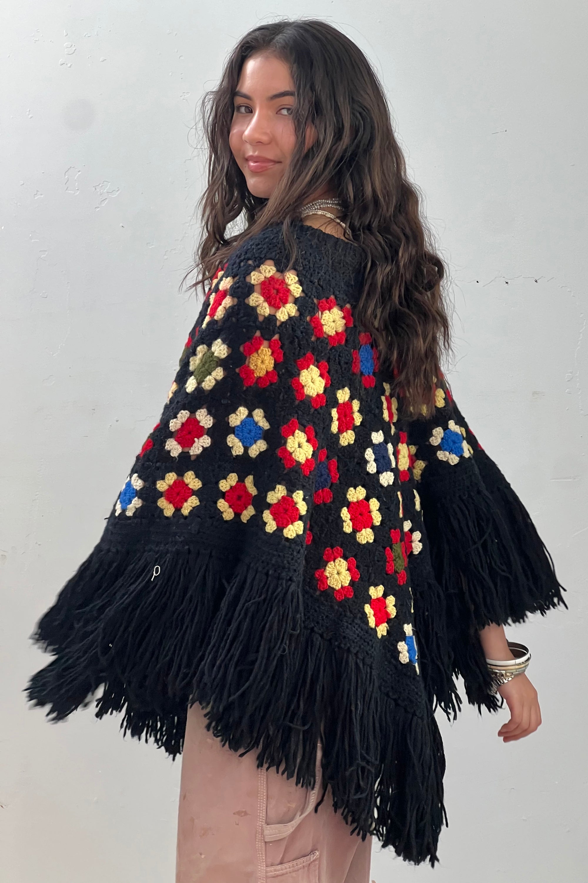 Vintage Hand Knit Granny Square Poncho Selected by Anna Corinna