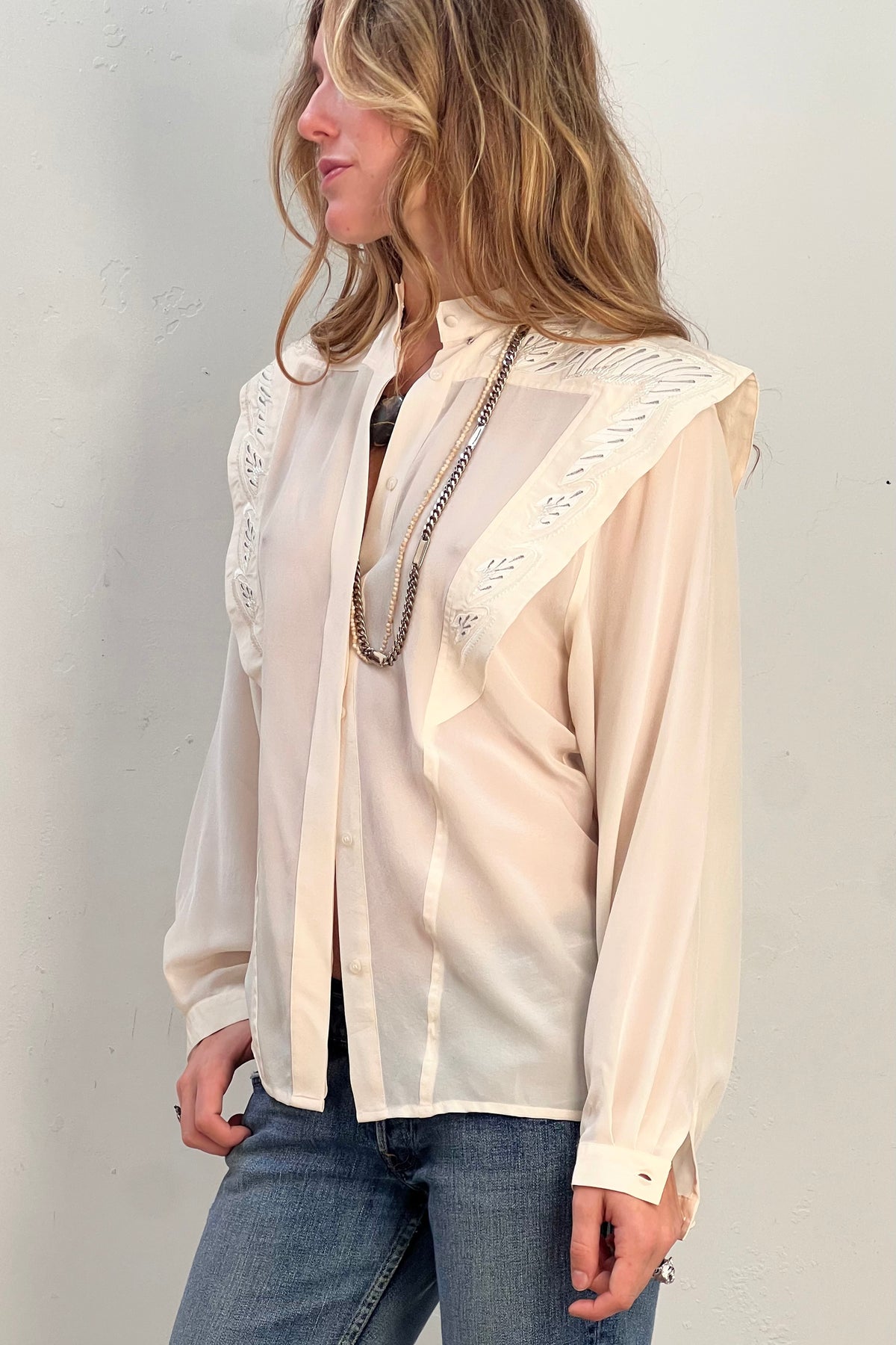 Blouse Silk 80s Amazing Beaded Vintage