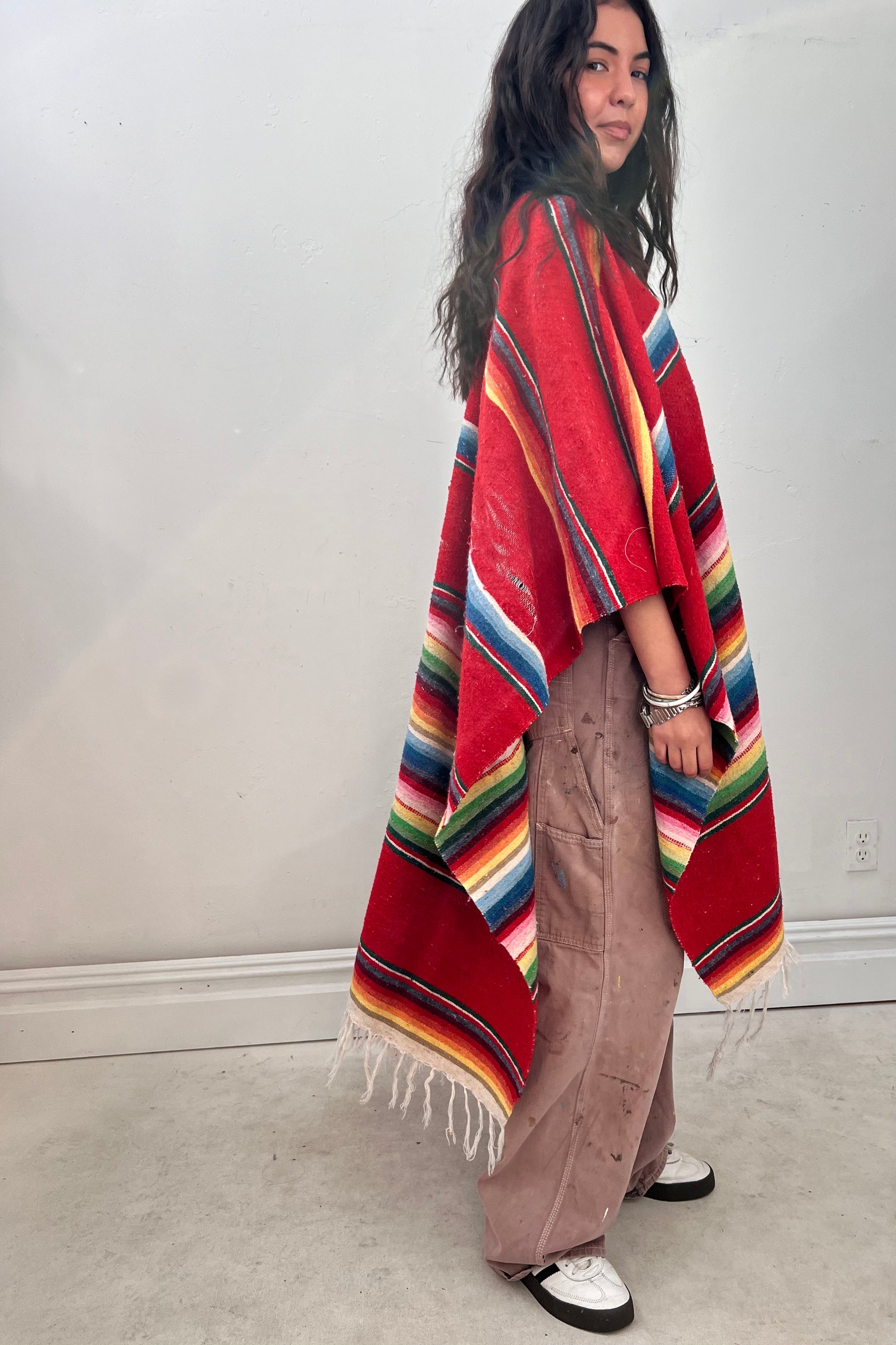 Anna Corinna Reworked Vintage Woven Striped Poncho