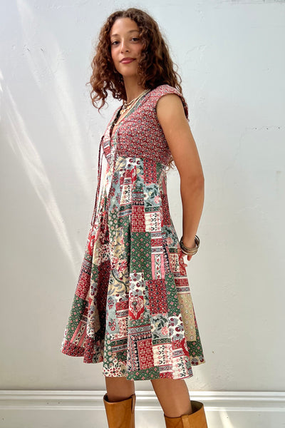Vintage Patchwork Print Dress