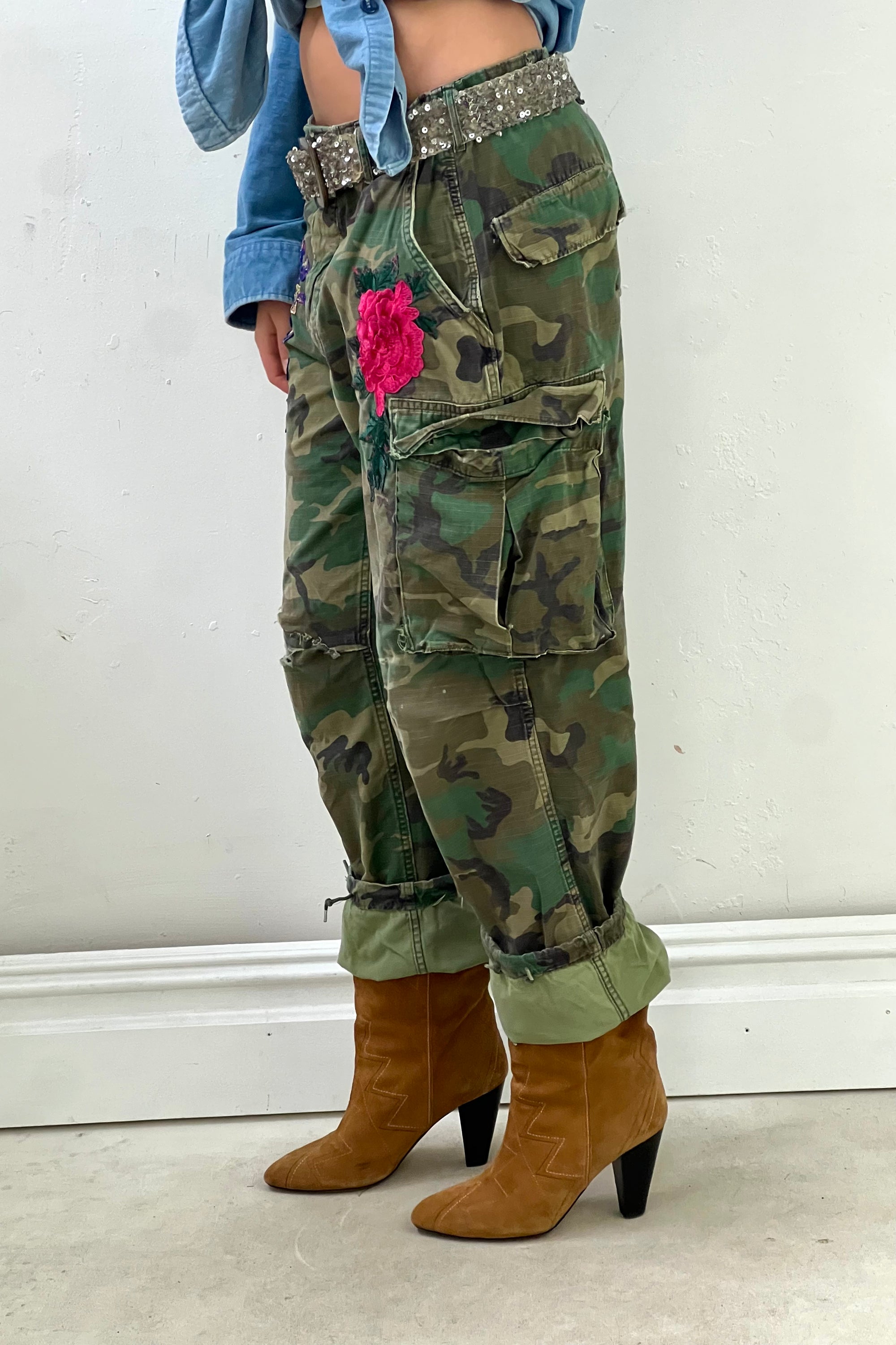 Anna Corinna Reworked Vintage Camo Patched Cargo Pants