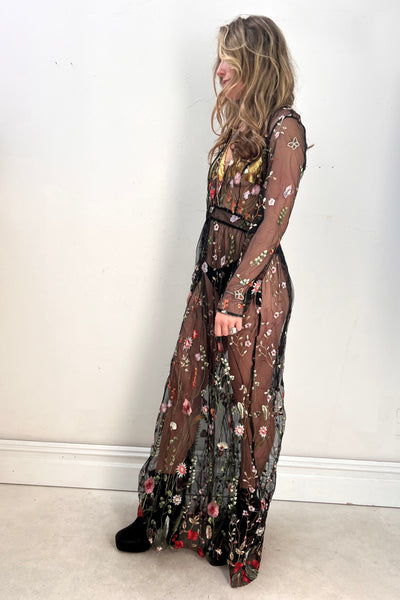 Dress Mesh 2000s Maxi Sheer Embroidered Vintage