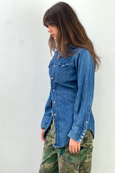 Vintage Wrangler Chambray Snap Up Top, Cotton, view 2
