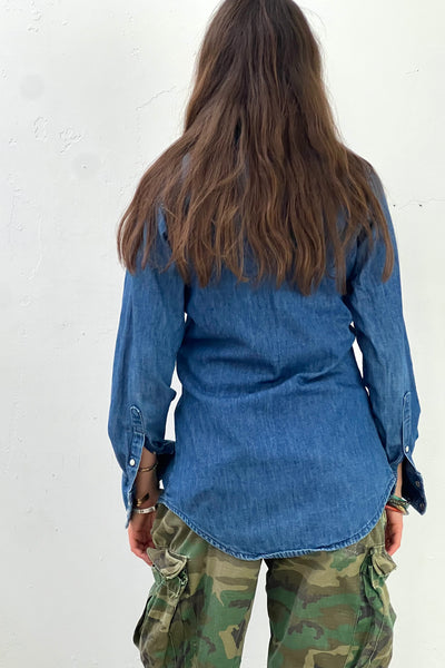 Vintage Wrangler Chambray Snap Up Top, Cotton, view 3