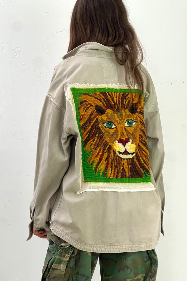 Anna Corinna Reworked Vintage Lion Patch Shirt Jacket, Cotton with Wool Patch