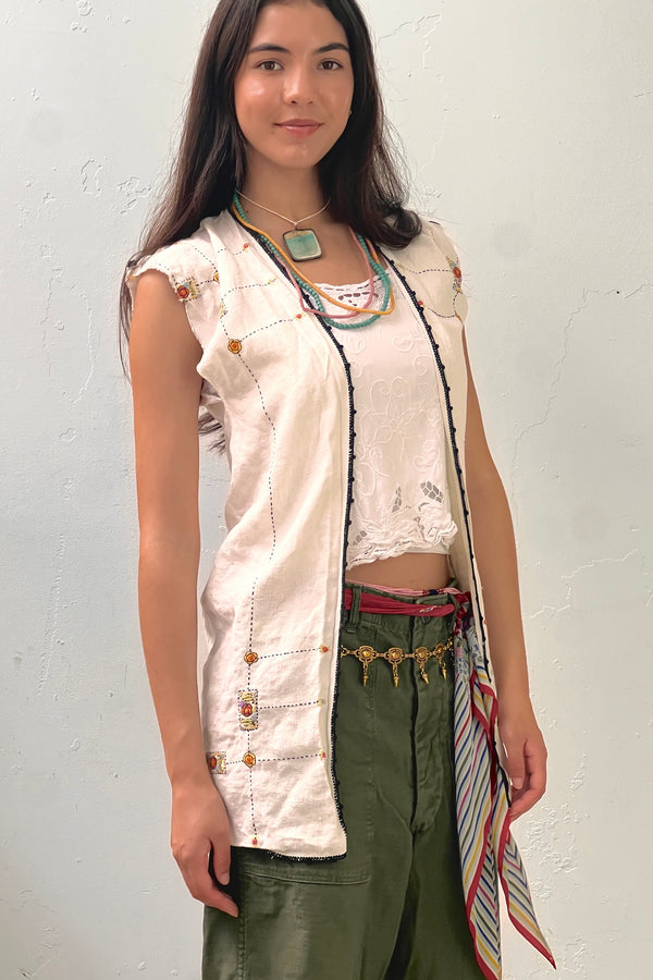 Anna Corinna Reworked Vintage Flowers Embroidered Jacket, Cotton