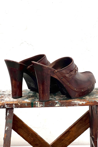 Tribeca Leather 2000s High Clogs Vintage