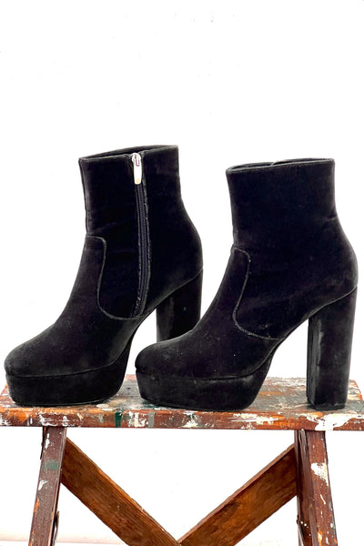 Elyse Walker Velvet Y2k Platform Booties Vintage