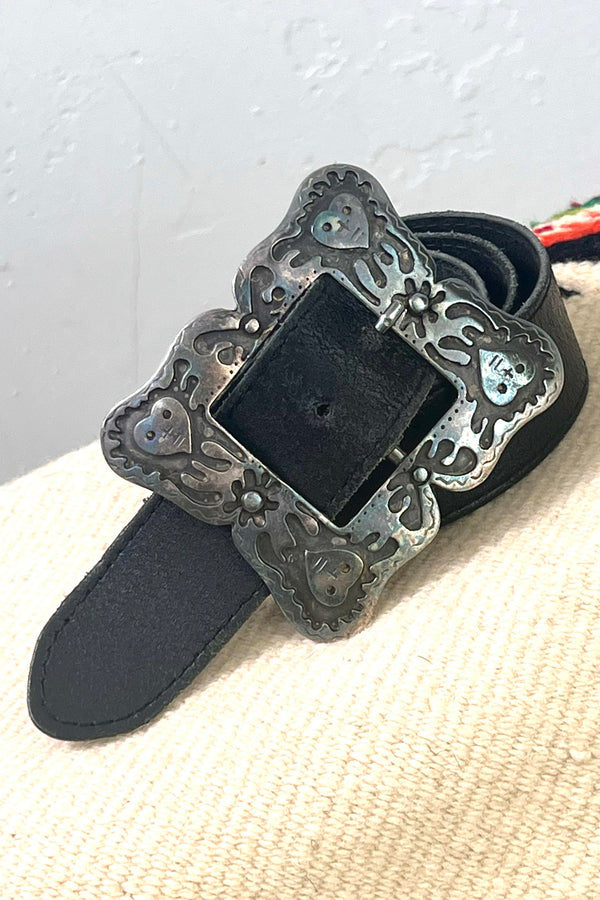 Hearts Leather 80s Belt and Buckle Vintage