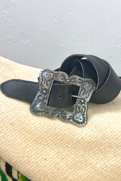 Hearts Leather 80s Belt and Buckle Vintage