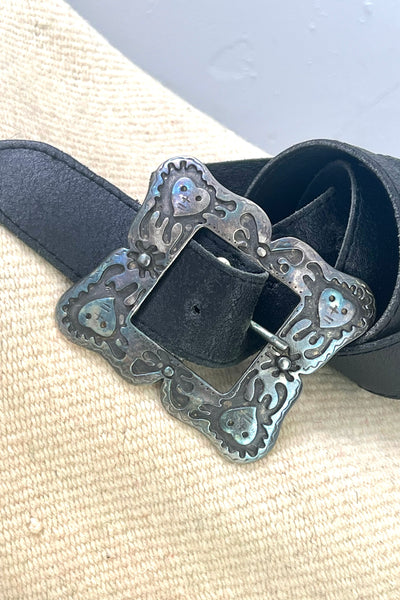 Hearts Leather 80s Belt and Buckle Vintage