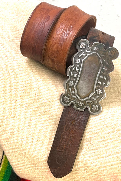 Leather Belt 50s Sweet Silver Buckle Vintage