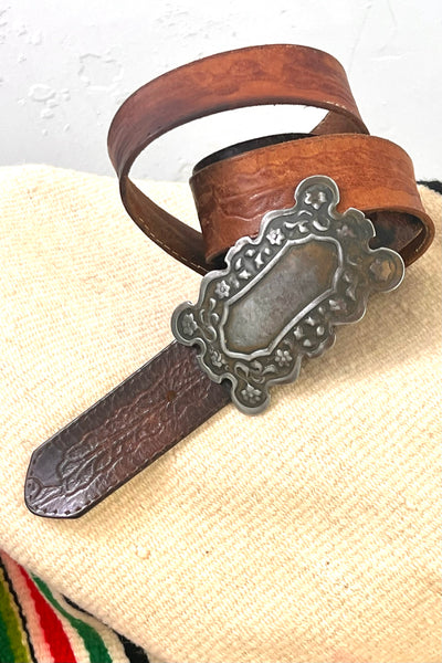 Leather Belt 50s Sweet Silver Buckle Vintage