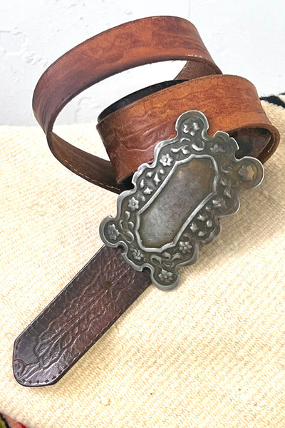 Leather Belt 50s Sweet Silver Buckle Vintage