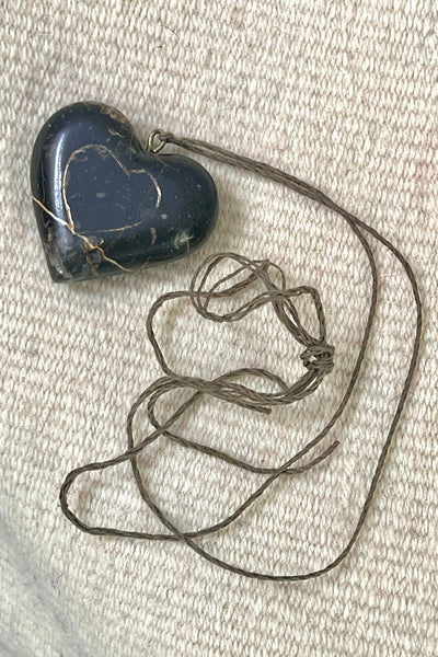 Pendant Stone 70s Heart Hand Carved Vintage
