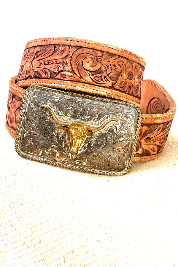 Ralph Lauren Leather 80s Belt and Buckle Vintage