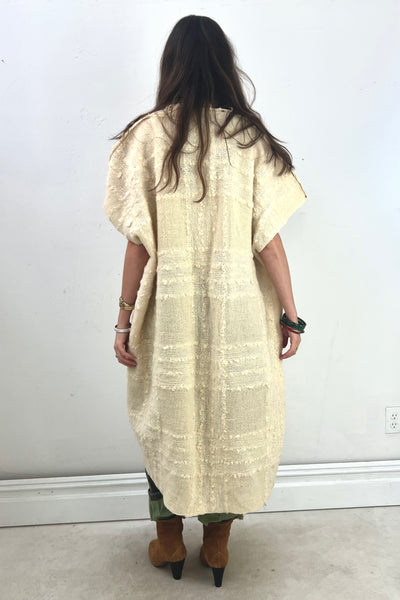 Anna Corinna Reworked Vintage Hand Woven Ivory Wool Shaggy Coat, Wool, view 3