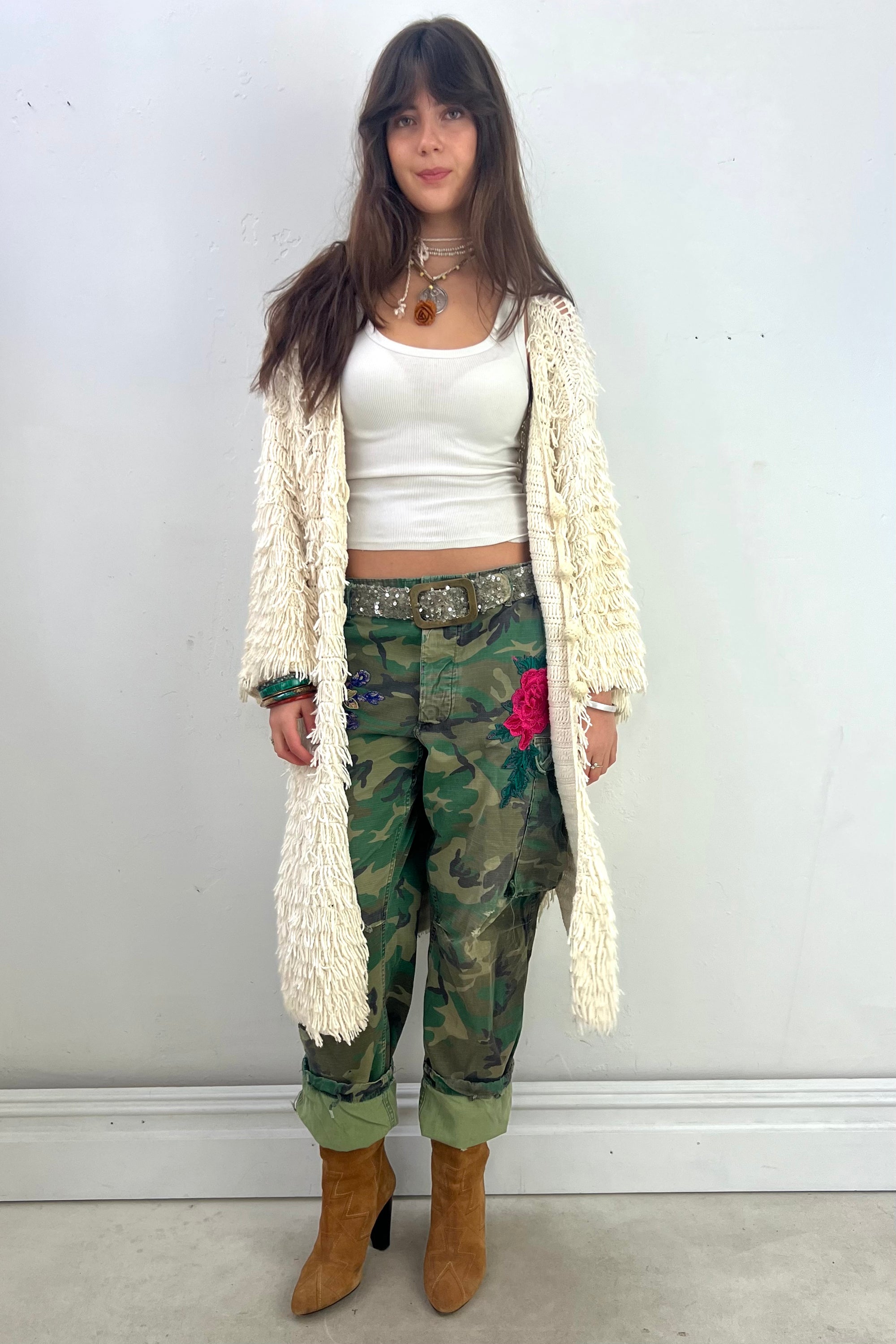 Vintage Hand Knit Cotton Shaggy Sweater Coat Selected by Anna Corinna