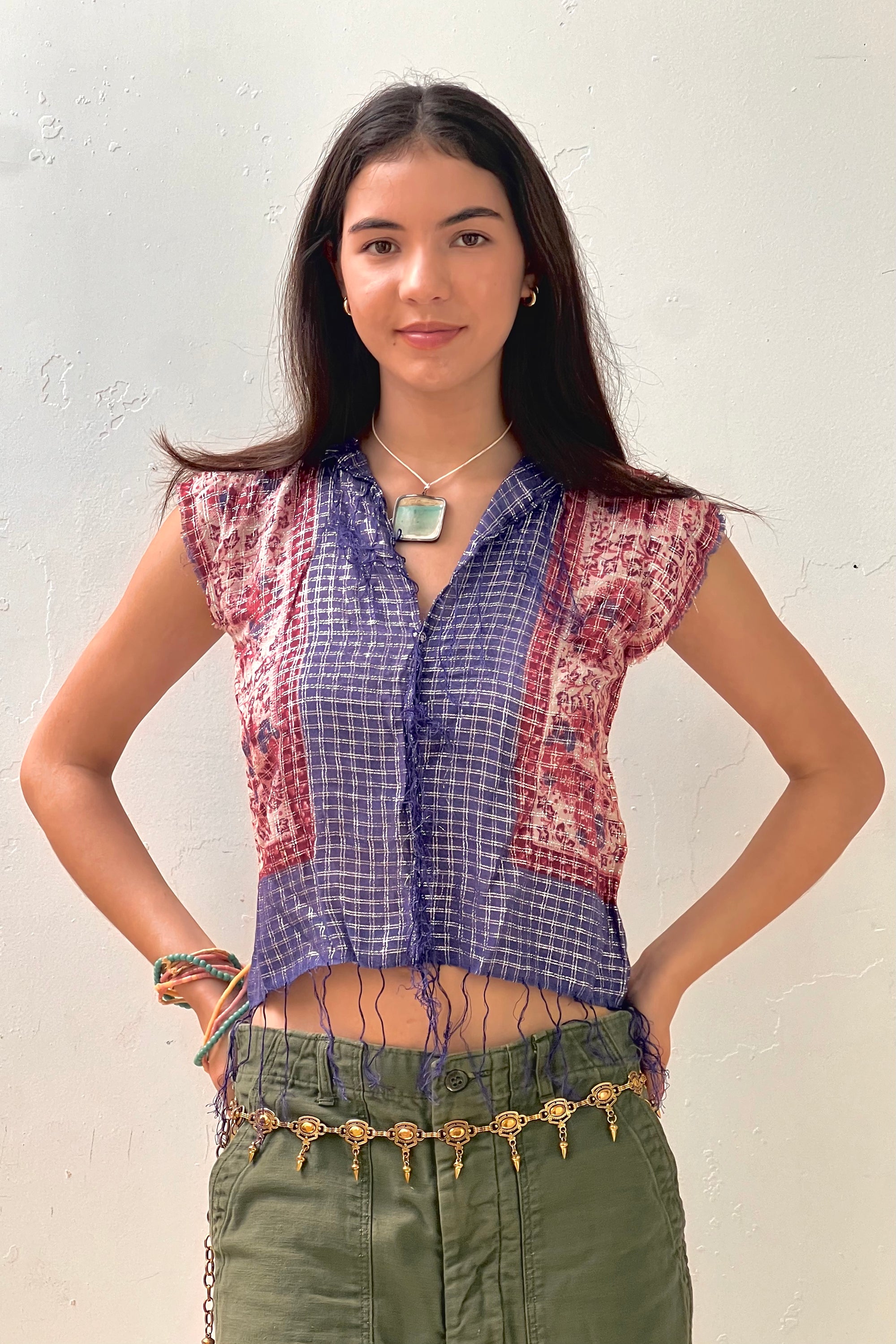 Anna Corinna Reworked Vintage Fringey Shimmery Smock Top