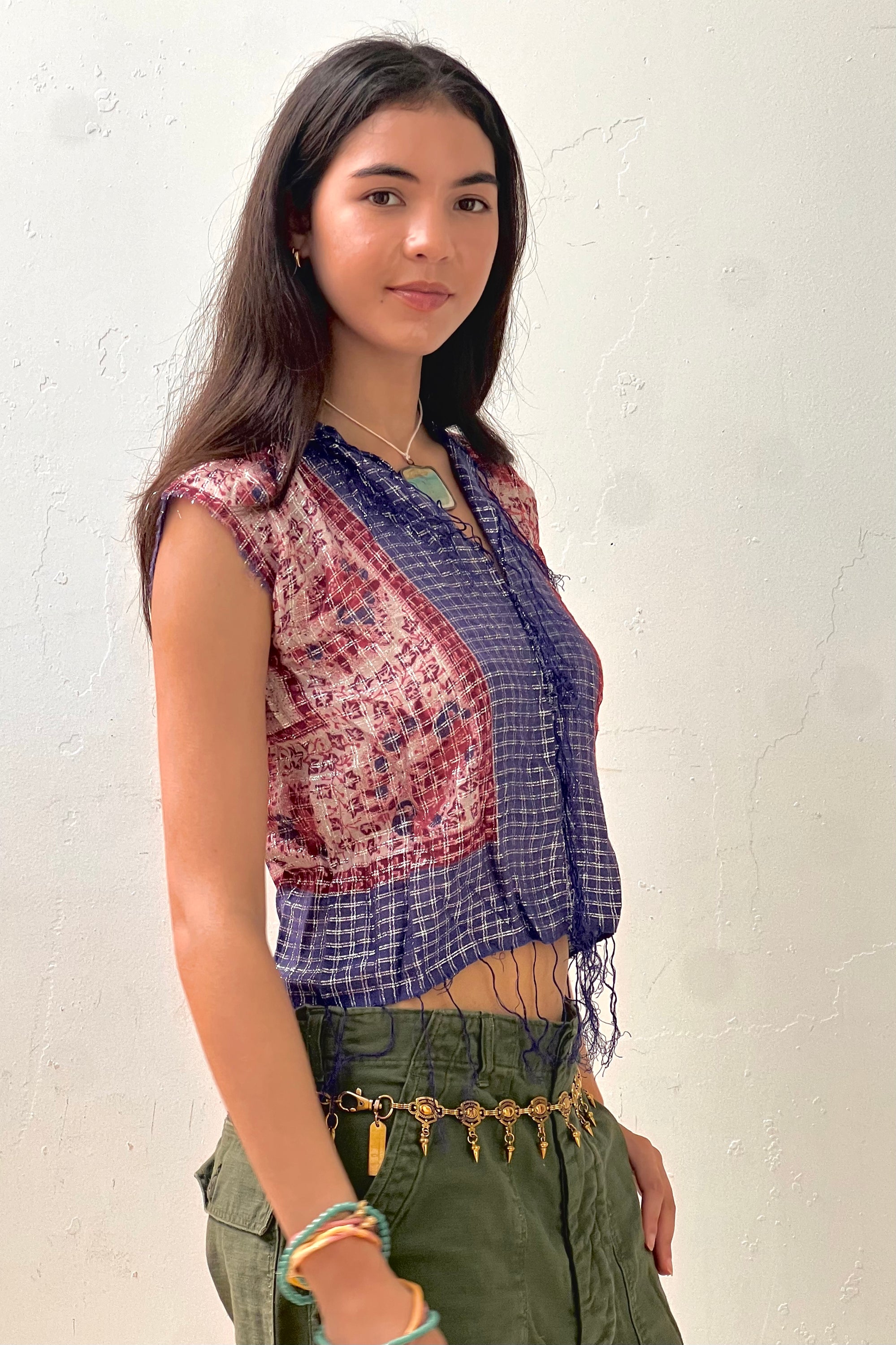 Anna Corinna Reworked Vintage Fringey Shimmery Smock Top