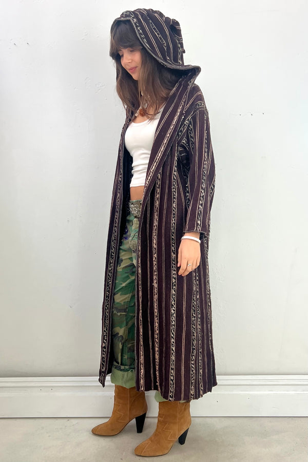 Vintage Hooded Maxi Duster Coat, Wool blend