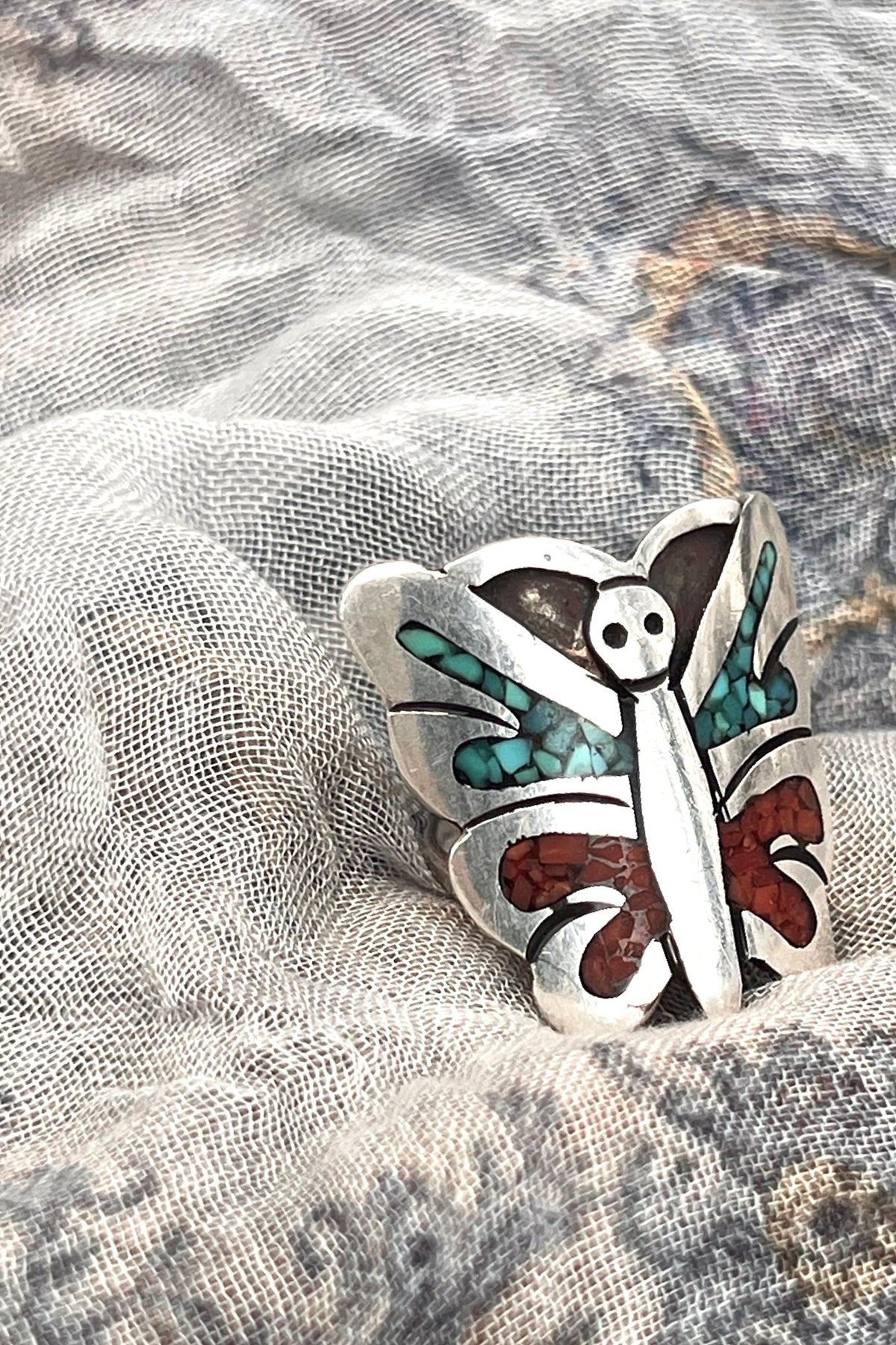 Ring Sterling Silver 70s Butterfly Statement Vintage