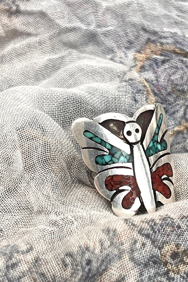 Ring Sterling Silver 70s Butterfly Statement Vintage