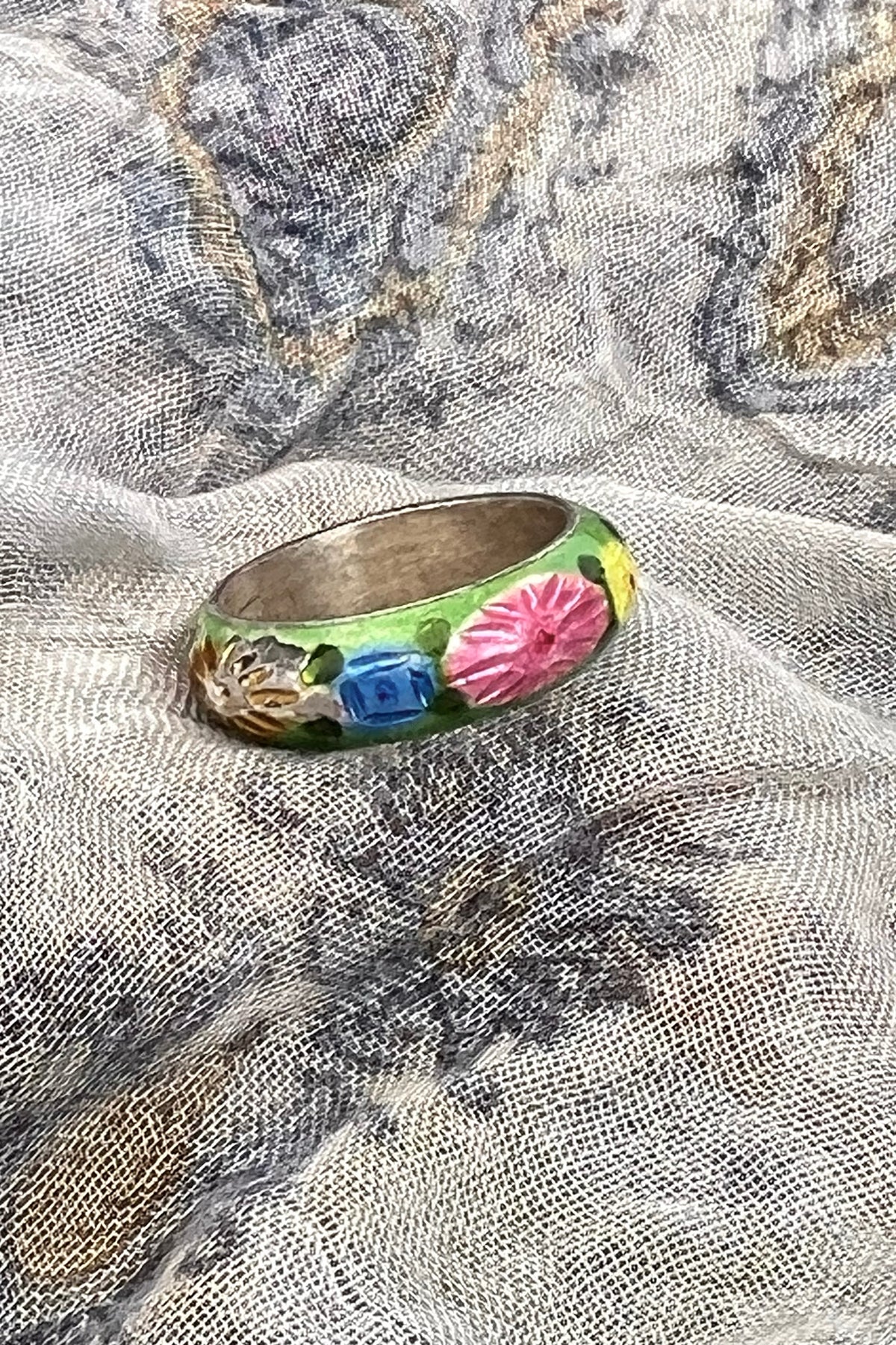 Ring Sterling 90s Silver and Enamel Band Vintage