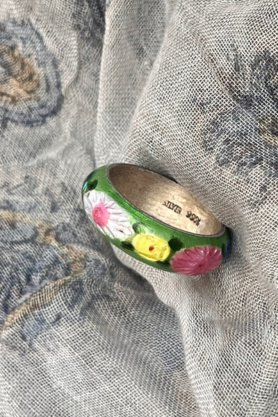 Ring Sterling 90s Silver and Enamel Band Vintage