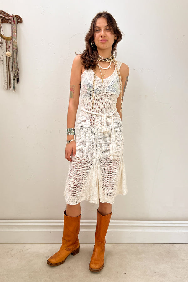 Vintage Hand Knit Tank Dress, Cotton