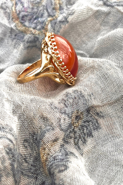 Ring 14K 60s Gold and Banded Agate Cocktail Vintage