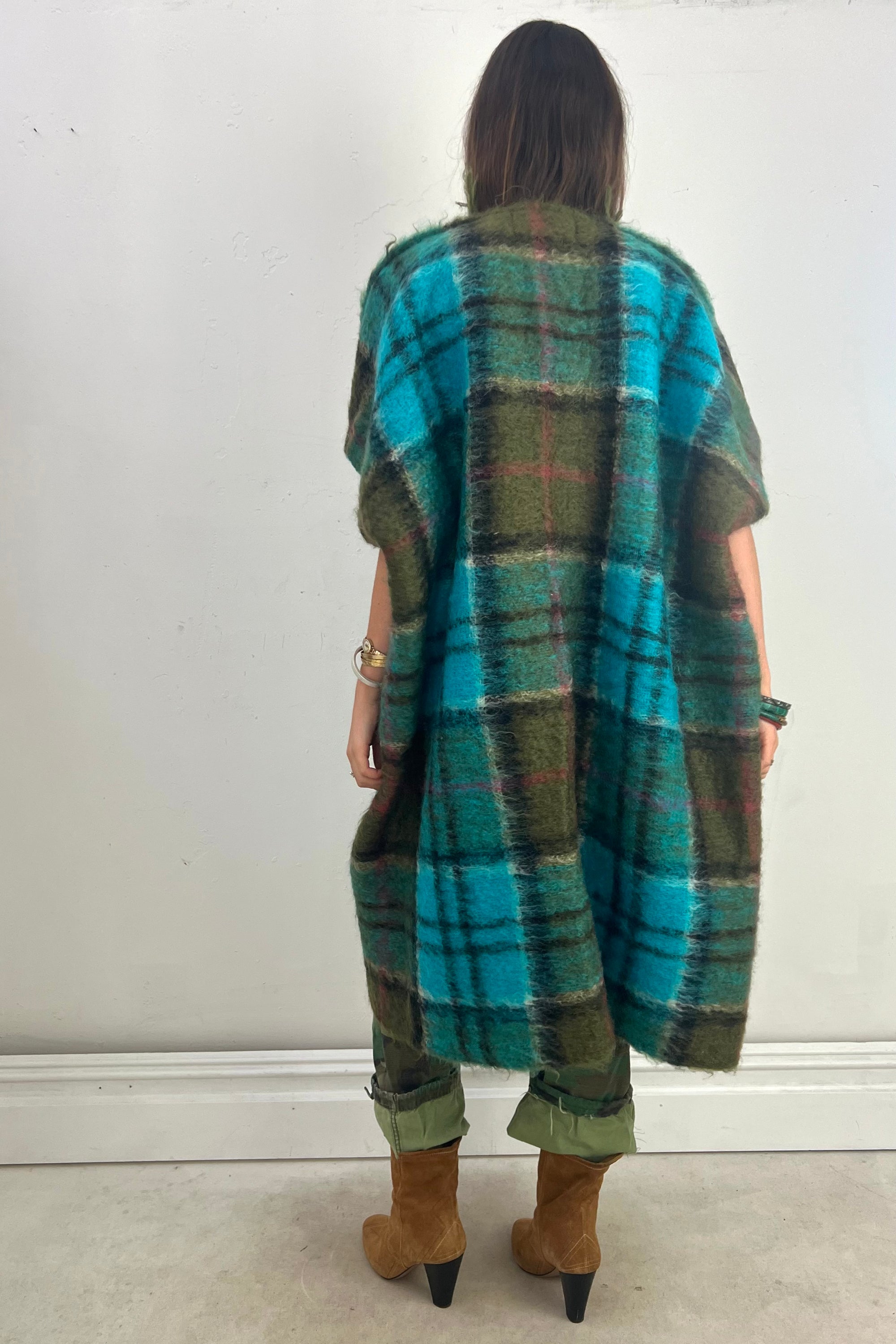 Anna Corinna Reworked Vintage Hand Woven Fuzzy Wool Plaid Coat